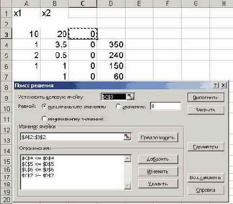 Решение оптимизационных задач средствами EXCEL